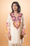 Mamicha_Off White Cotton Embroidery V-neck Kurta And Pant Set _at_Aza_Fashions