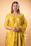 Mamicha_Yellow Cotton V-neck Fleur Print Kurta Pant Set _Online_at_Aza_Fashions