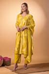 Shop_Mamicha_Yellow Cotton V-neck Fleur Print Kurta Pant Set _Online_at_Aza_Fashions