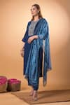 Mamicha_Blue Cotton Beads, Embroidery Round Neck Navy Kurta Pant Set _Online_at_Aza_Fashions