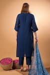 Shop_Mamicha_Blue Cotton Beads, Embroidery Round Neck Navy Kurta Pant Set _at_Aza_Fashions