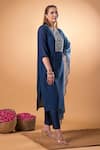 Buy_Mamicha_Blue Cotton Beads, Embroidery Round Neck Navy Kurta Pant Set 