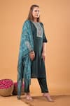 Buy_Mamicha_Green Cotton Embroidery Round Neck Dark Kurta Set _Online_at_Aza_Fashions