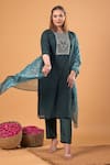 Shop_Mamicha_Green Cotton Embroidery Round Neck Dark Kurta Set _Online_at_Aza_Fashions