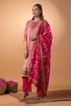 Mamicha_Pink Cotton Embroidery Split V-neck Printed Kurta Set _Online_at_Aza_Fashions