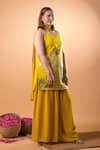 Mamicha_Yellow Cotton Embroidery Round Neck Kurta Set _at_Aza_Fashions