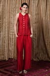 Krishna Mehta_Red Modal Round Neck Block Print Top _Online_at_Aza_Fashions