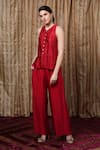 Buy_Krishna Mehta_Red Modal Round Neck Block Print Top _Online_at_Aza_Fashions