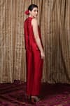 Shop_Krishna Mehta_Red Modal Round Neck Block Print Top _at_Aza_Fashions
