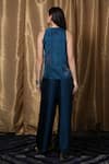 Shop_Krishna Mehta_Blue Modal Round Neck Block Print Top _at_Aza_Fashions