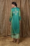 Shop_Krishna Mehta_Green Embroidery Collared Block Print Tunic _at_Aza_Fashions