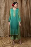 Buy_Krishna Mehta_Green Embroidery Collared Block Print Tunic _Online_at_Aza_Fashions