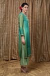 Krishna Mehta_Green Embroidery Collared Block Print Tunic _at_Aza_Fashions