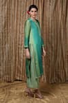 Shop_Krishna Mehta_Green Embroidery Collared Block Print Tunic 