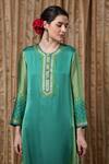 Krishna Mehta_Green Embroidery Collared Block Print Tunic _Online