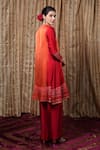 Shop_Krishna Mehta_Orange Embroidery Round Neck Linear Placement Print Tunic _Online_at_Aza_Fashions