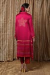 Shop_Krishna Mehta_Red Modal Embroidery Collared Linear Tunic _at_Aza_Fashions
