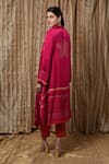 Shop_Krishna Mehta_Red Modal Embroidery Collared Linear Tunic _Online_at_Aza_Fashions