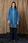 Buy_Krishna Mehta_Blue Modal Embroidery Placket Printed Tunic _at_Aza_Fashions