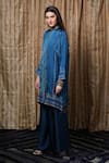 Shop_Krishna Mehta_Blue Modal Embroidery Placket Printed Tunic _Online_at_Aza_Fashions