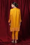 Shop_Krishna Mehta_Yellow Modal Embroidery Round Neck Placement Printed Tunic _at_Aza_Fashions