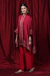 Krishna Mehta_Red Modal Round Neck Block Print Kaftan _Online_at_Aza_Fashions