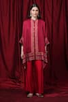 Buy_Krishna Mehta_Red Modal Round Neck Block Print Kaftan _Online_at_Aza_Fashions