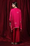 Shop_Krishna Mehta_Red Modal Embroidery Round Neck Floral Print Kaftan _at_Aza_Fashions