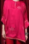 Krishna Mehta_Red Modal Embroidery Round Neck Floral Print Kaftan _Online_at_Aza_Fashions