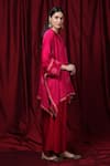 Buy_Krishna Mehta_Red Modal Embroidery Round Neck Floral Print Kaftan _Online_at_Aza_Fashions