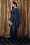 Shop_Krishna Mehta_Blue Modal Round Neck Block Print Kaftan _at_Aza_Fashions