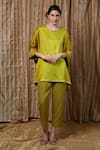 Buy_Krishna Mehta_Lime Modal Round Neck Scattered Dot Print Kaftan _at_Aza_Fashions
