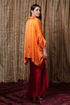 Shop_Krishna Mehta_Orange Modal Collared Hand Block Print Kaftan _at_Aza_Fashions