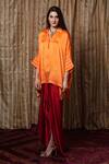 Buy_Krishna Mehta_Orange Modal Collared Hand Block Print Kaftan _at_Aza_Fashions