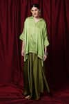 Krishna Mehta_Lime Modal Collared Geometric Print Kaftan _Online_at_Aza_Fashions