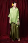 Shop_Krishna Mehta_Lime Modal Collared Geometric Print Kaftan _Online_at_Aza_Fashions