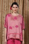 Buy_Krishna Mehta_Pink Modal Embroidery Round Neck Flower Print Kaftan _at_Aza_Fashions
