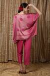 Shop_Krishna Mehta_Pink Modal Embroidery Round Neck Flower Print Kaftan _at_Aza_Fashions