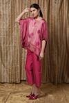 Buy_Krishna Mehta_Pink Modal Embroidery Round Neck Flower Print Kaftan _Online_at_Aza_Fashions