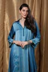 Krishna Mehta_Blue Modal Embroidery Collared Floral Print Tunic _Online_at_Aza_Fashions