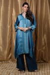 Buy_Krishna Mehta_Blue Modal Embroidery Collared Floral Print Tunic _at_Aza_Fashions