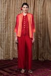 Krishna Mehta_Orange Modal Open Neck Dot Print Jacket _Online_at_Aza_Fashions