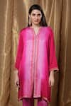 Buy_Krishna Mehta_Pink Modal Notched Neck Placement Block Print Tunic _at_Aza_Fashions