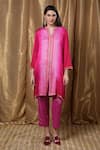 Krishna Mehta_Pink Modal Notched Neck Placement Block Print Tunic _Online_at_Aza_Fashions