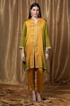 Buy_Krishna Mehta_Mustard Modal Embroidery V-neck Placement Printed Tunic _at_Aza_Fashions