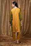 Shop_Krishna Mehta_Mustard Modal Embroidery V-neck Placement Printed Tunic _at_Aza_Fashions