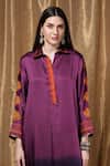 Buy_Krishna Mehta_Purple Modal Embroidery Collared Florette Print Tunic _Online_at_Aza_Fashions