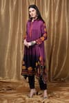 Buy_Krishna Mehta_Purple Modal Embroidery Collared Florette Print Tunic _at_Aza_Fashions
