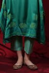 Krishna Mehta_Green Modal Embroidery Collared Block Print Tunic _Online_at_Aza_Fashions