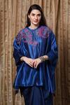 Buy_Krishna Mehta_Blue Silk Embroidery Round Neck Neckline Kaftan _at_Aza_Fashions